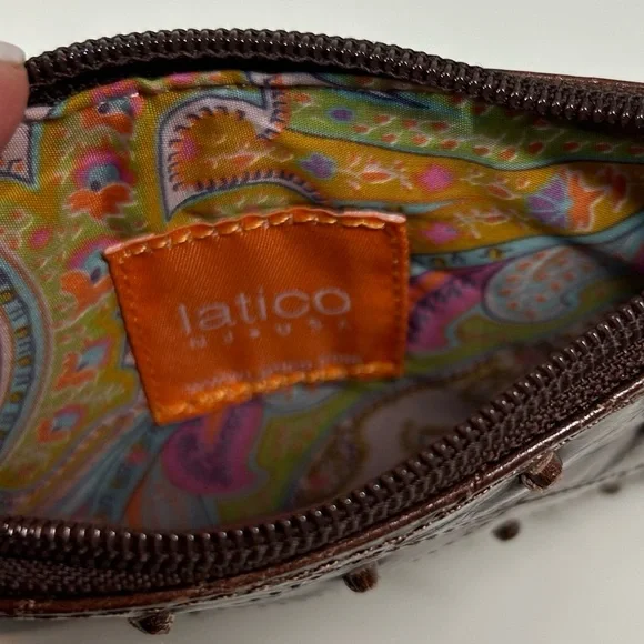 Latico brown leather zipper pouch wallet cardholder coin purse makeup bag - Picture 3 of 8